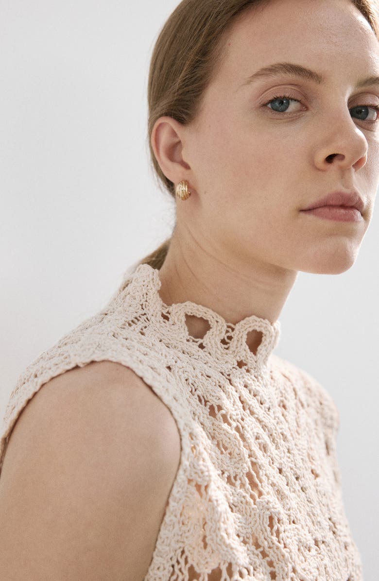 MANGO Setenta Openwork Knit Mock Neck Top, Alternate, color, Sand