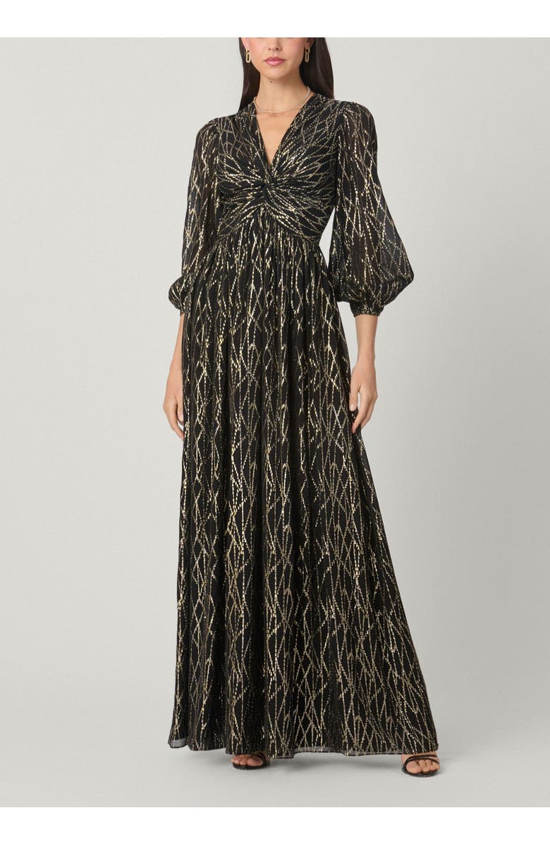 Shoshanna Midnight Rosalie Lurex Clip Chiffon Dress, Main, color, Jet/Gold