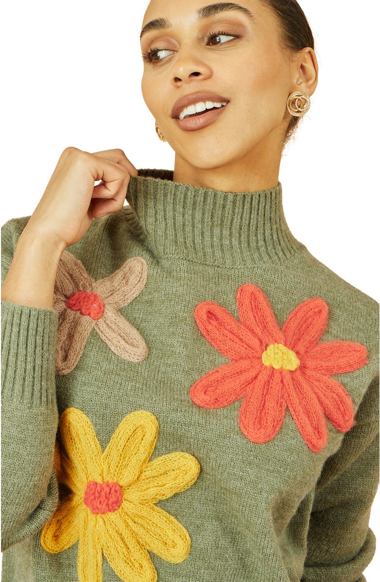 Yumi Floral Detail High Neck Knit Sweater, Alternate, color,