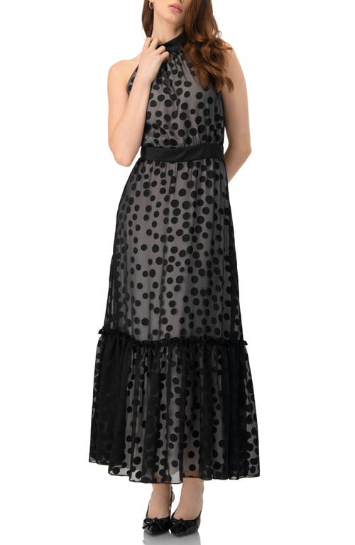Ivonne Halter Neck Polka Dot Maxi Dress In Black