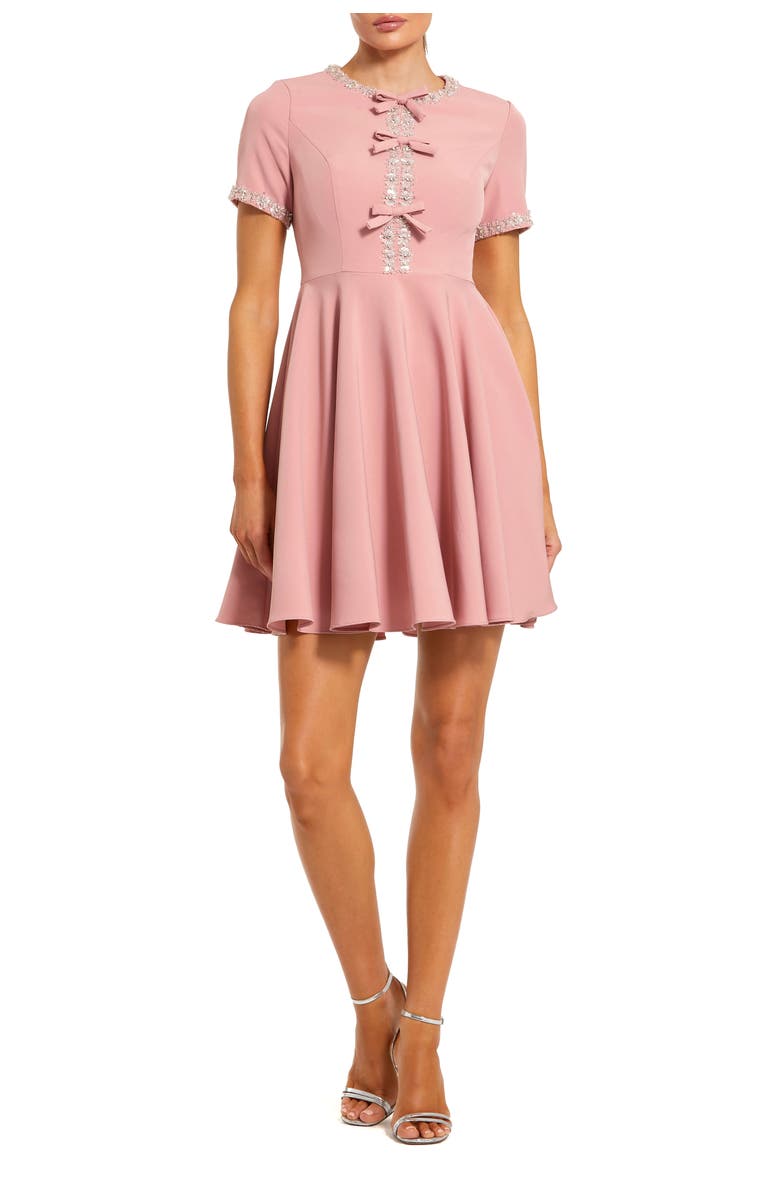 Mac Duggal Women's Crystal Embellished Bow Front A-Line Mini Dress, Main, color, Dusty Rose
