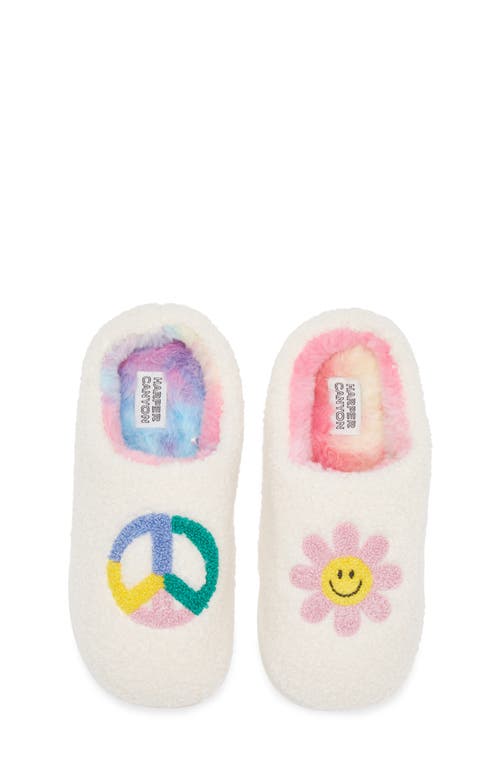 Harper Canyon Kids' Peace Flower Faux Fur Lined Faux Shearling Slipper In White