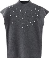 MANGO Crystal Embellished Mock Neck Short Sleeve Sweater
