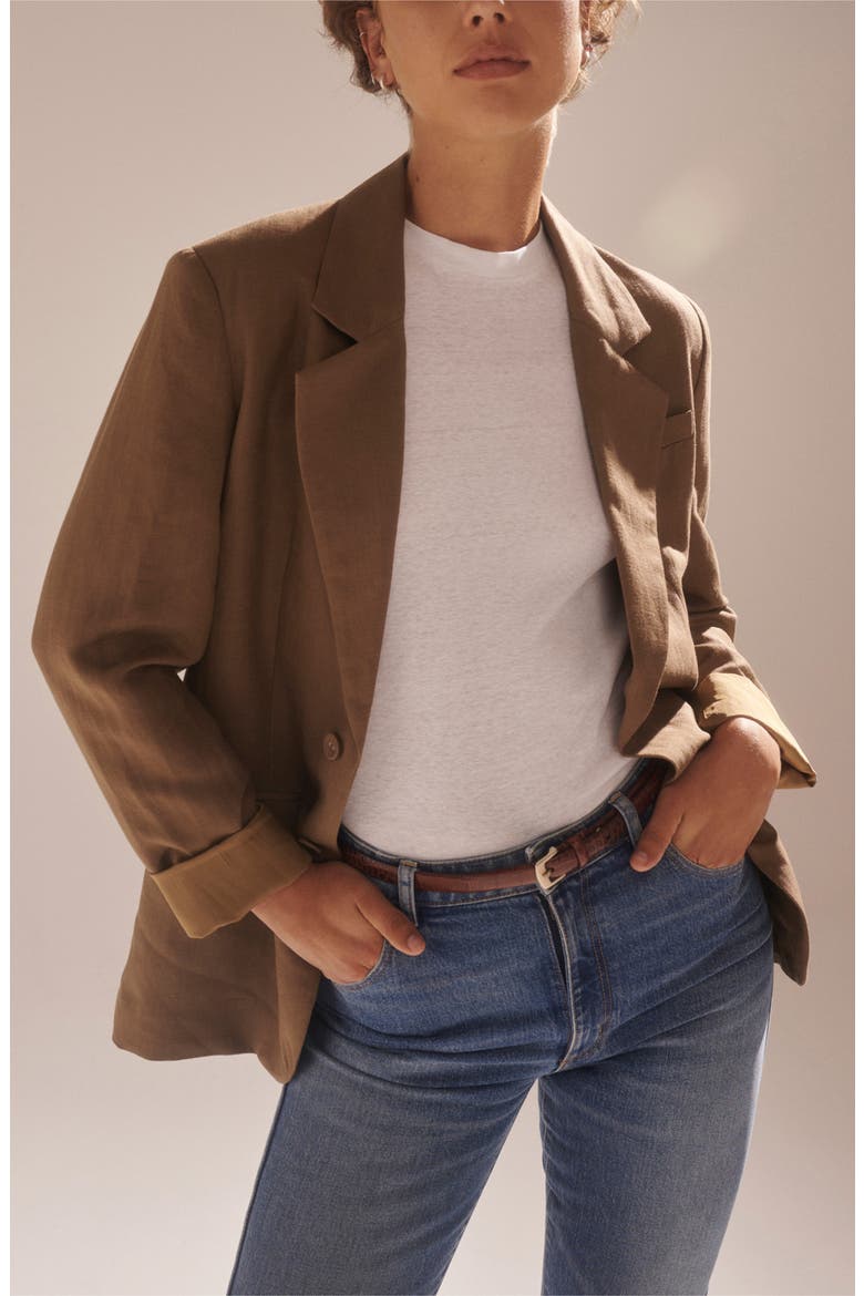 Kail Oversize Linen Blend Blazer, Alternate, color, TOBACCO