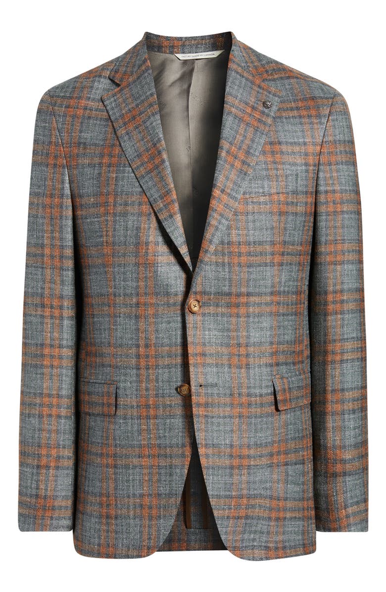 Jack Victor McAllen Grey & Orange Plaid Soft Constructed Wool & Silk Blend Sport Coat, Main, color, Grey