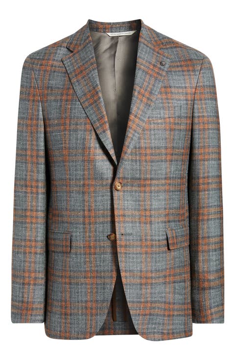 McAllen Grey & Orange Plaid Soft Constructed Wool & Silk Blend Sport Coat