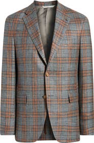 Jack Victor McAllen Grey & Orange Plaid Soft Constructed Wool & Silk Blend Sport Coat