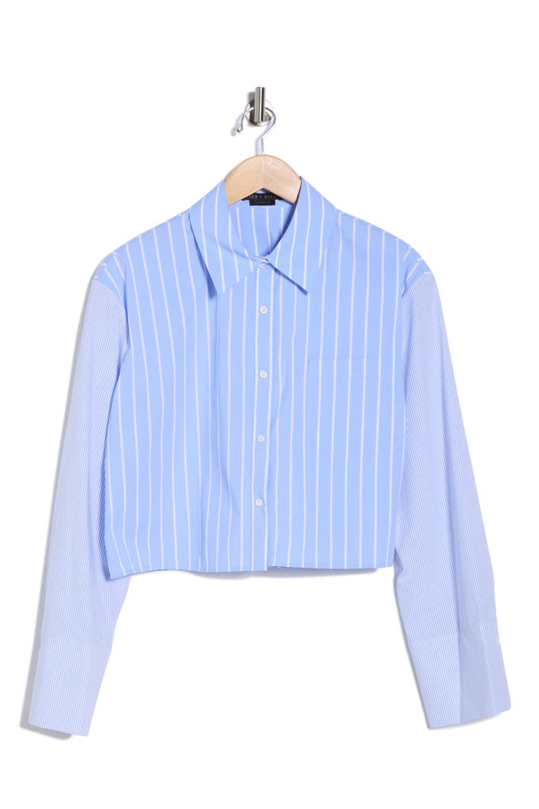 Crop Oversize Mixed Stripe Stretch Button-Up Shirt (Women) | Nordstrom