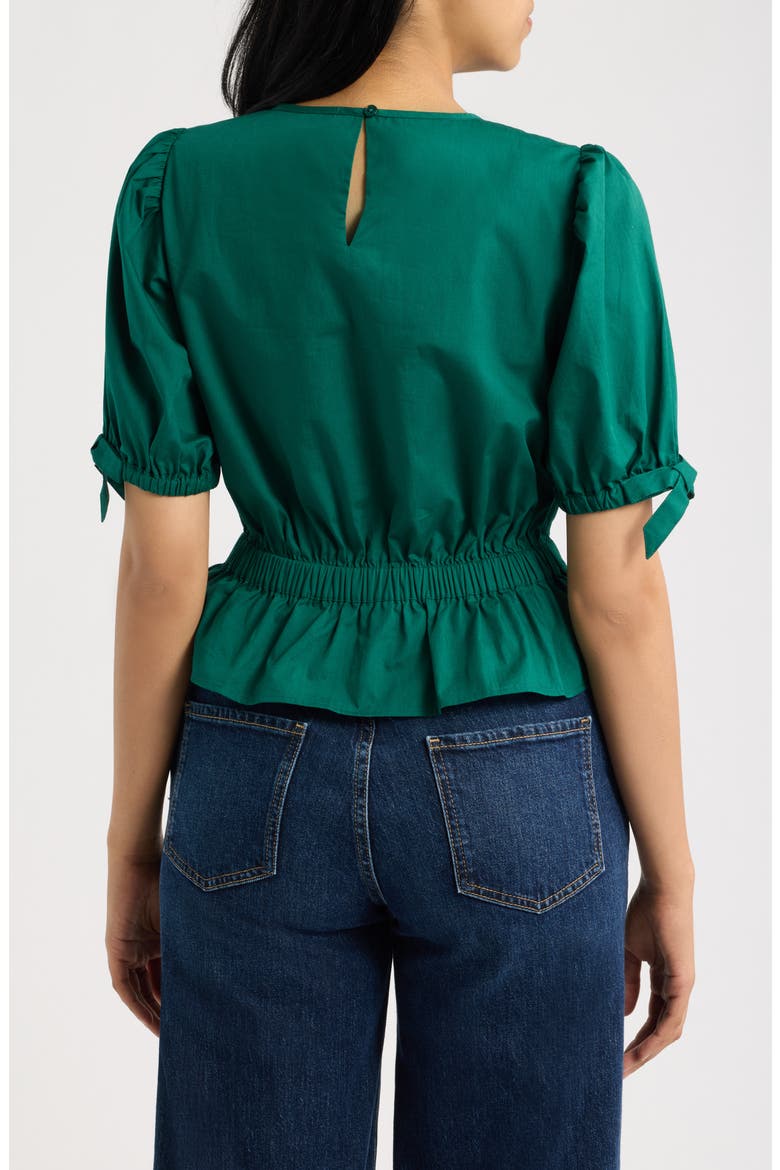 Balloon Sleeve Cotton Poplin Top, Alternate, color, DEEP SPRUCE
