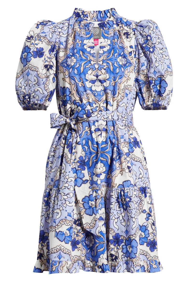 Puffy Sleeve Print Minidress, Alternate, color, BLUE MULTI