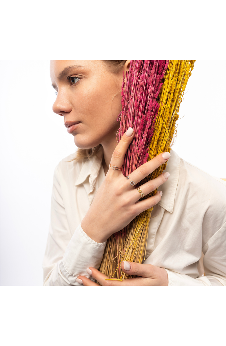 Spero London Sterling Silver Pave Jewelled Safety Pin Ring, Alternate, color, Silver