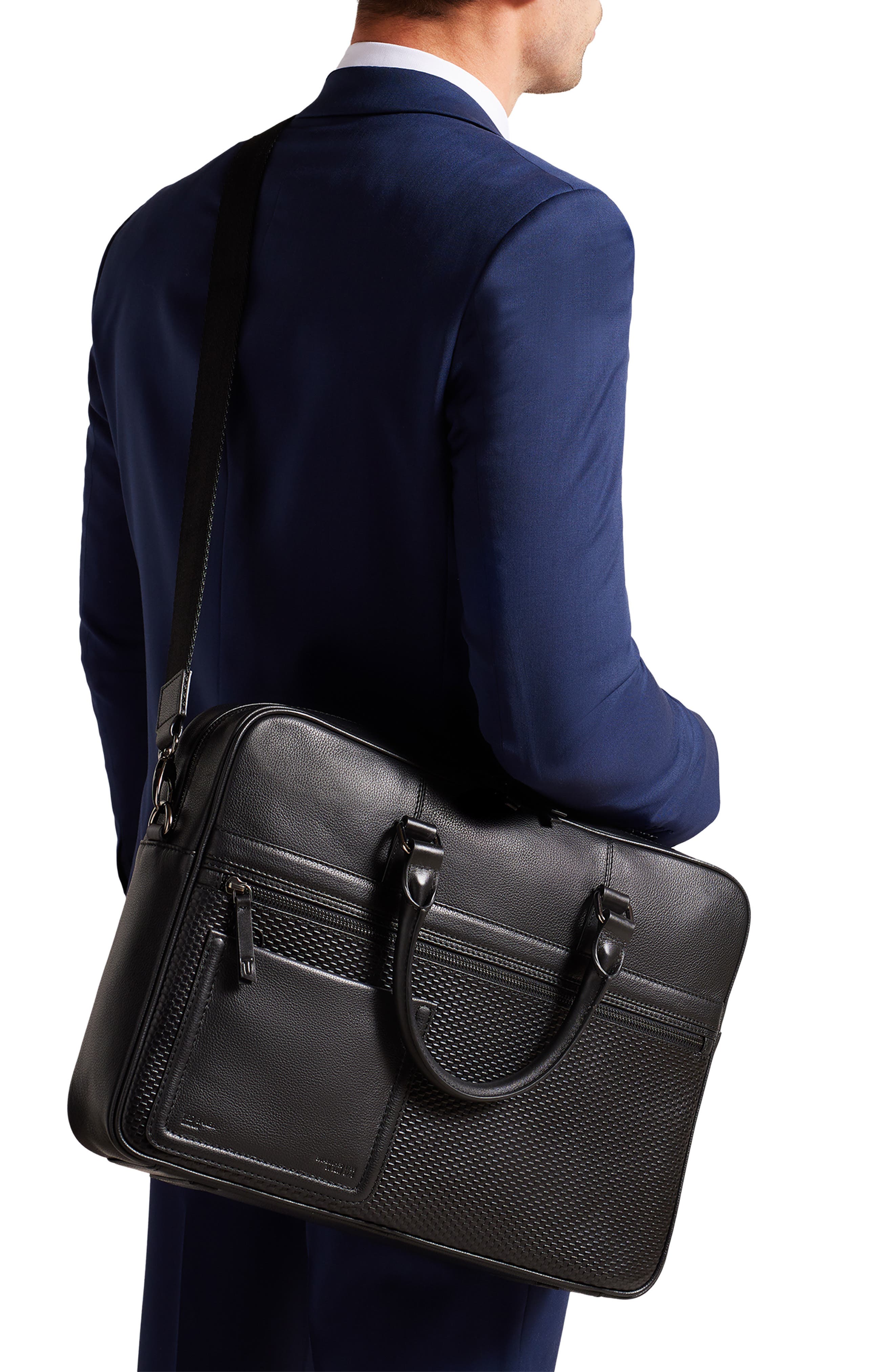 Ted Baker London Canvess Textured Leather Briefcase, Alternate, color, 