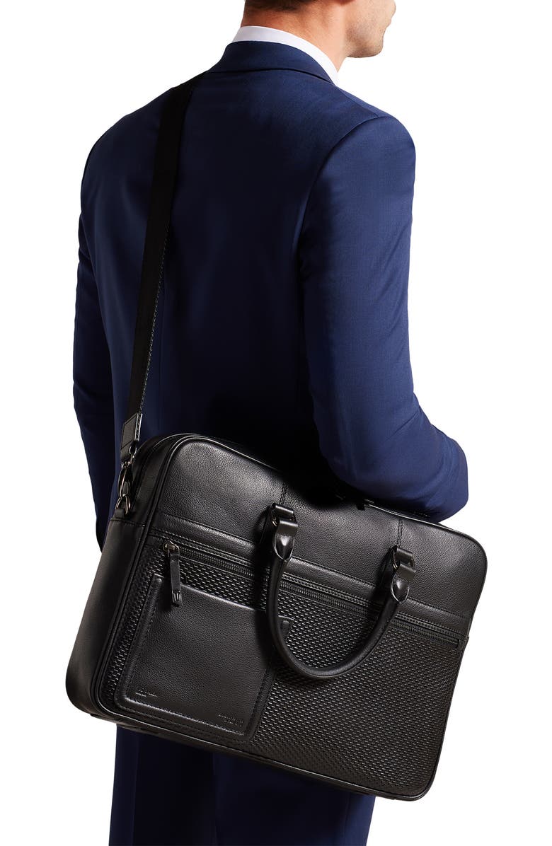 Ted Baker London Canvess Textured Leather Briefcase, Alternate, color,