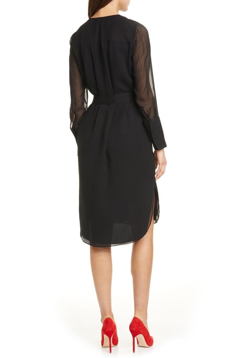 Club Monaco Long Sleeve Silk Chiffon Midi Shirtdress, Alternate, color, 