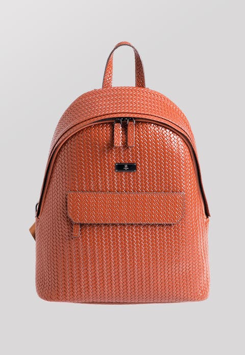 Genuine Leather Backpack Weave Pattern