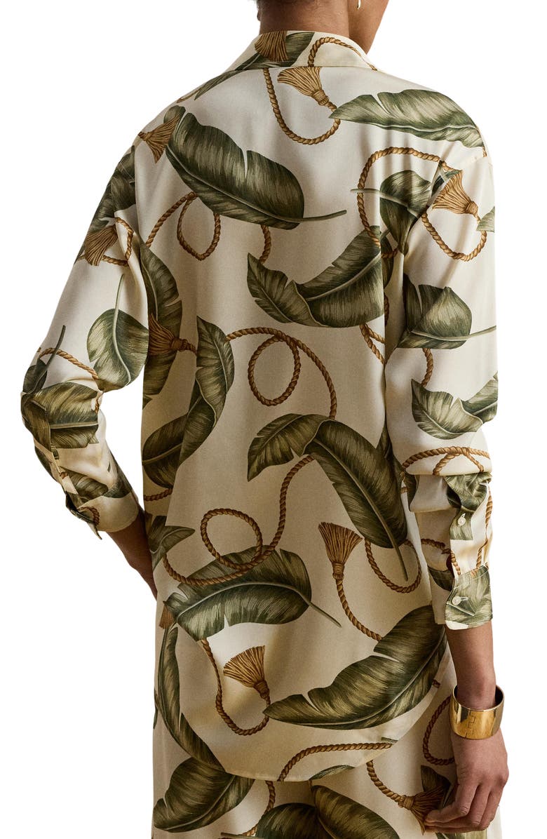 Lauren Ralph Lauren Mixed Print Luxe Twill Button-Up Shirt, Alternate, color, Cream/ Multi