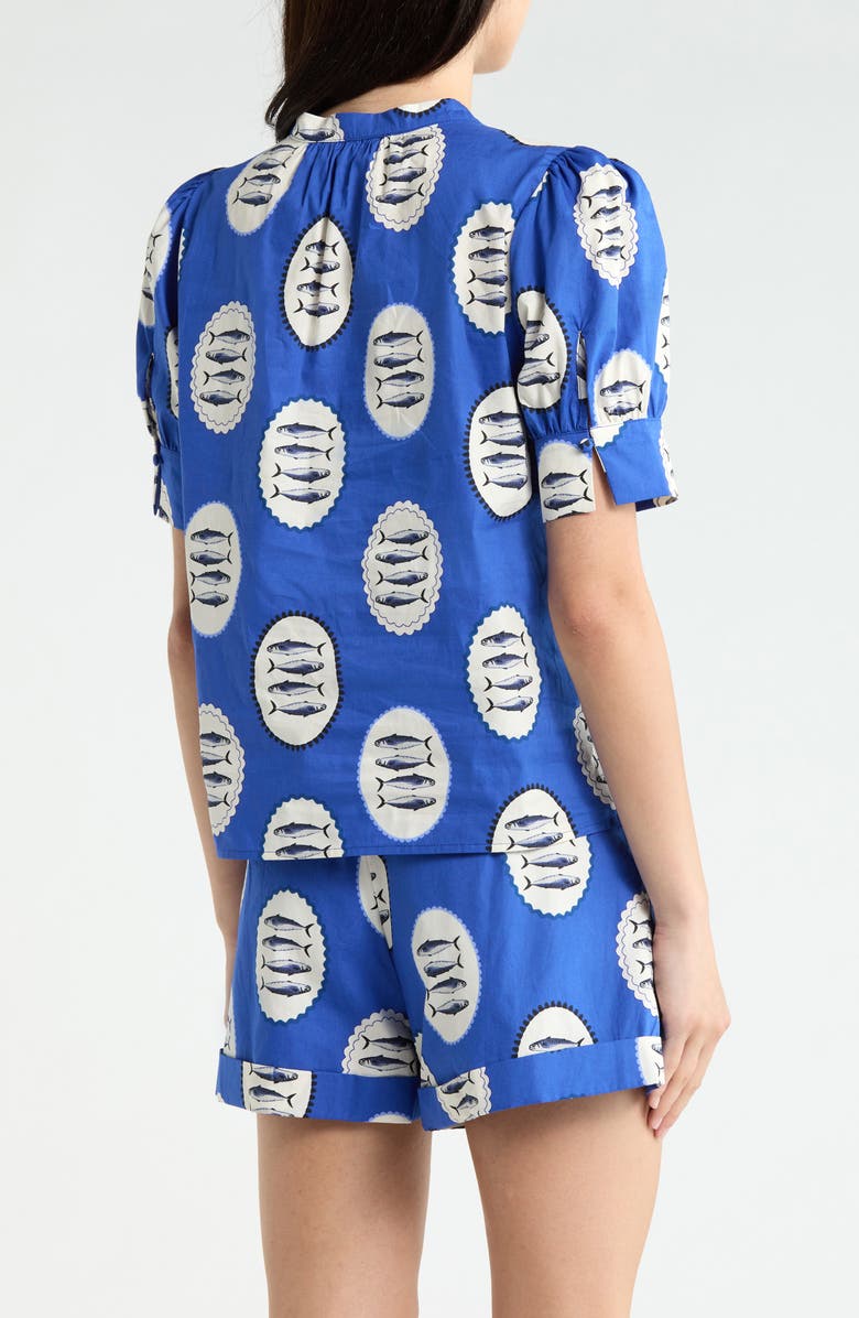 SUGARLIPS Sardine Sea Rosio Puff Sleeve Top, Alternate, color, Navy-Cream-Black