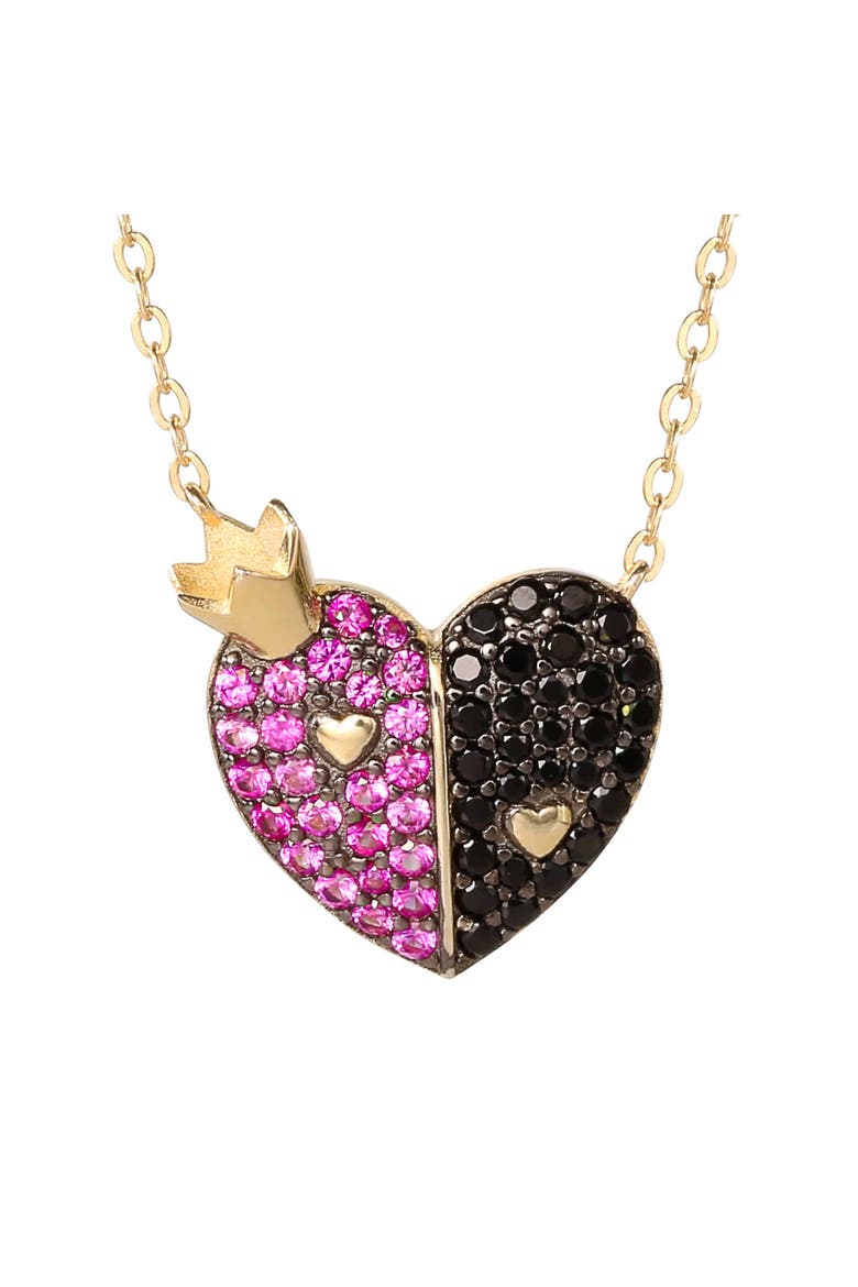 Villains Queen of Hearts Necklace, 18", 18k Gold Flash-Plated Sterling Silver, Main, color, Multi