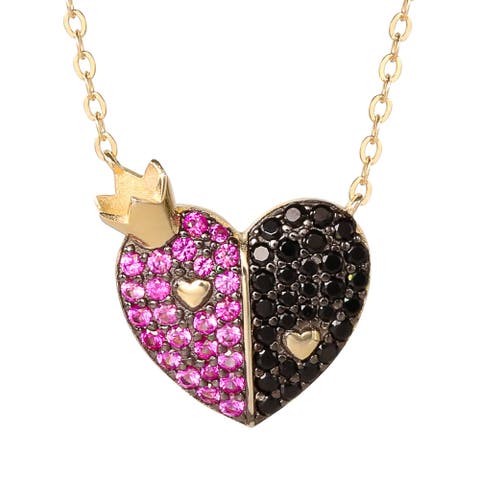 Villains Queen of Hearts Necklace, 18", 18k Gold Flash-Plated Sterling Silver