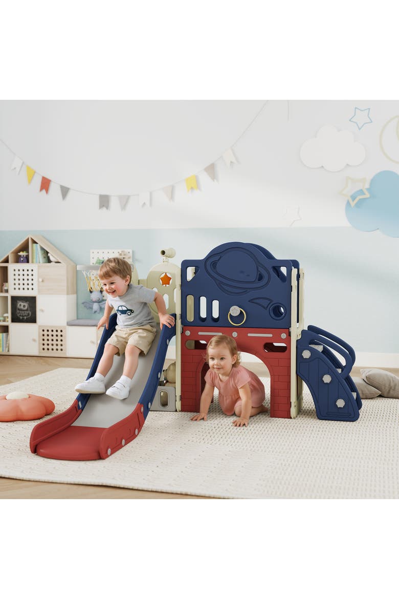 8-in-1 Toddler Slide Set, Hoop, Telescope, Indoor/Outdoor, Alternate, color, Blue
