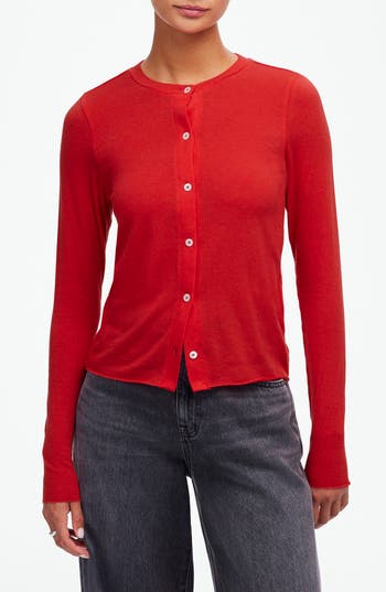 Madewell Crewneck Cardigan In Bright Cherry