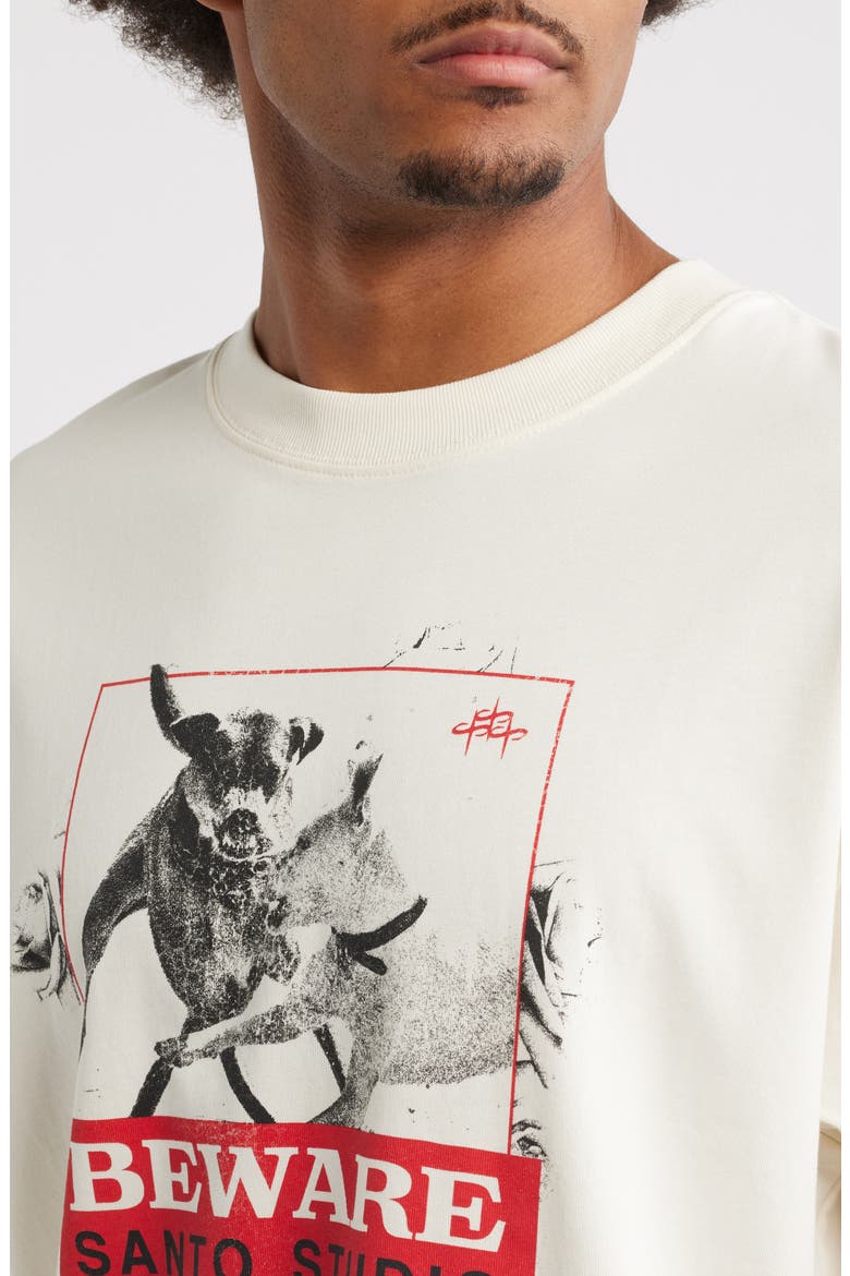 Beware SS Dog Cotton Graphic T-Shirt, Alternate, color, OFF WHITE