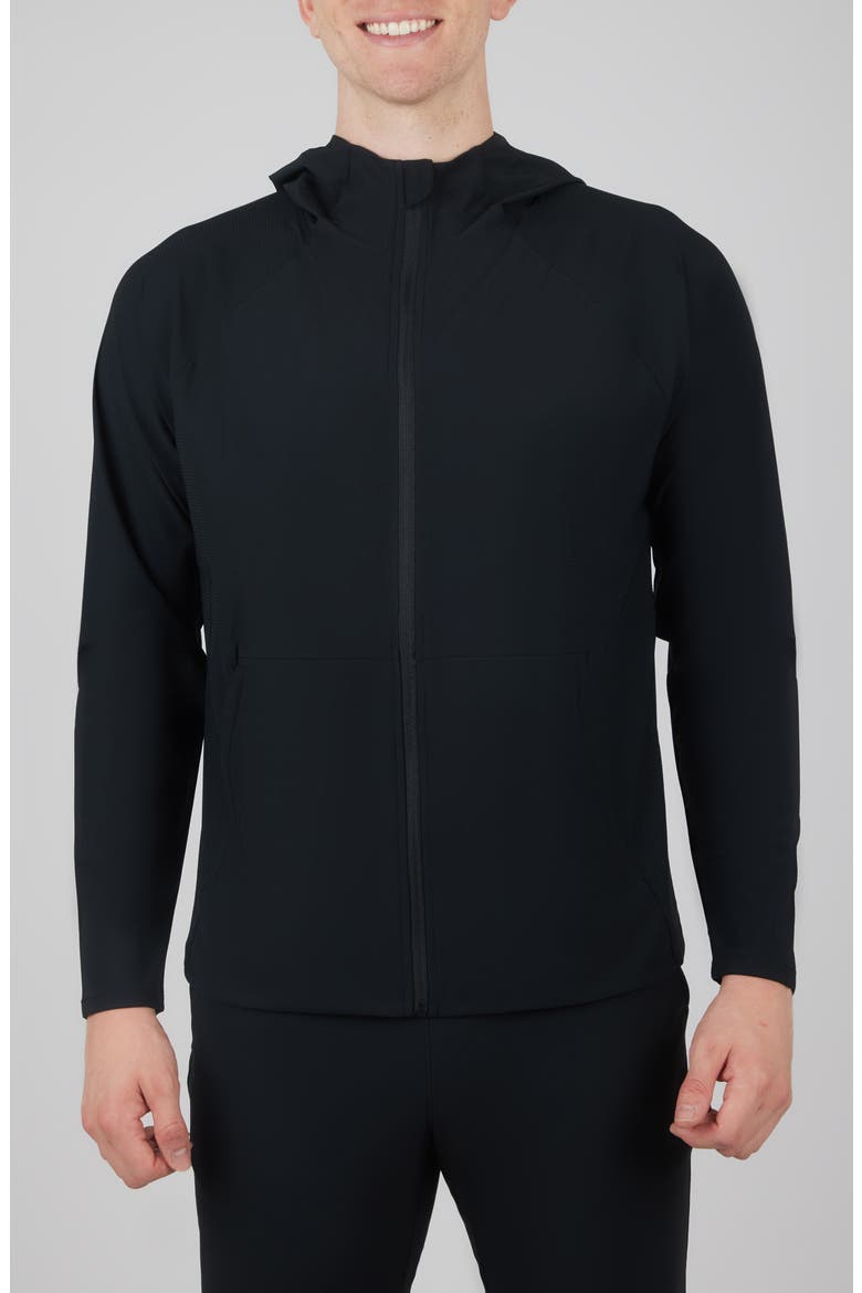 Waffle Warp Zip Hoodie, Main, color, BLACK