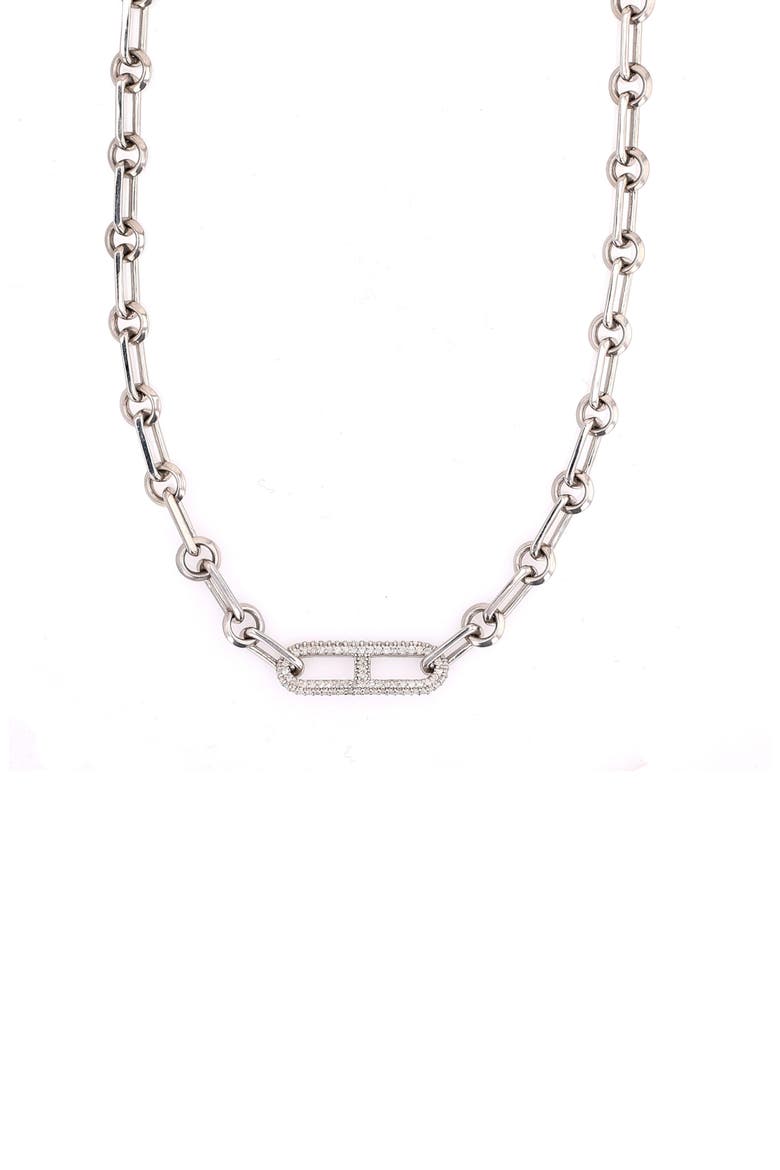 Diamond H Link On Soho Chain, Main, color, Sterling Silver