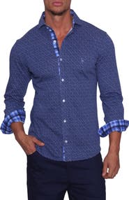 TailorByrd Mini Geo Long Sleeve Knit Sport Shirt