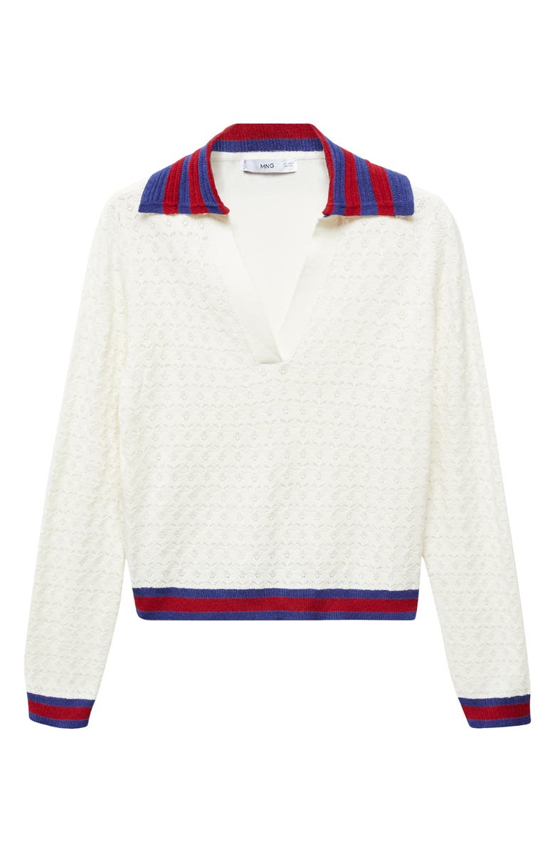 MANGO Stripe Trim Sweater Polo, Alternate, color, 
