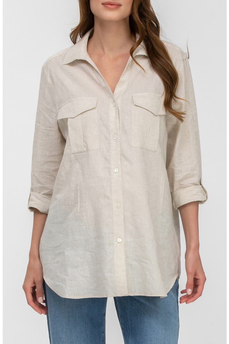 Safari Linen & Cotton Button-Up Maternity Shirt, Main, color, OAT MILK