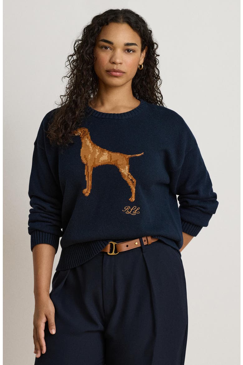 Pointer Dog Crewneck Sweater, Alternate, color, LAUREN NAVY BLUE/ MULTI