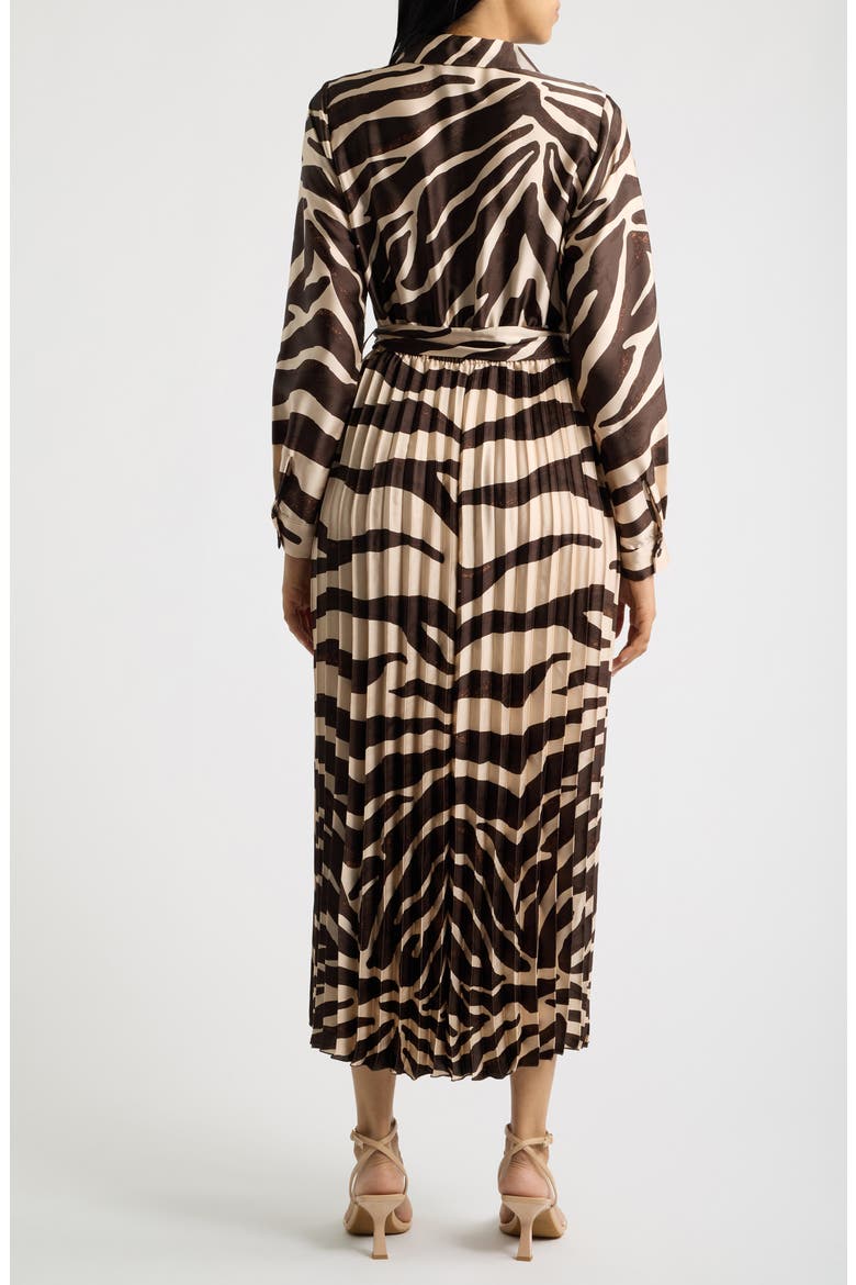 Zebra Print Long Sleeve Pleated Maxi Shirtdress, Alternate, color, BROWN