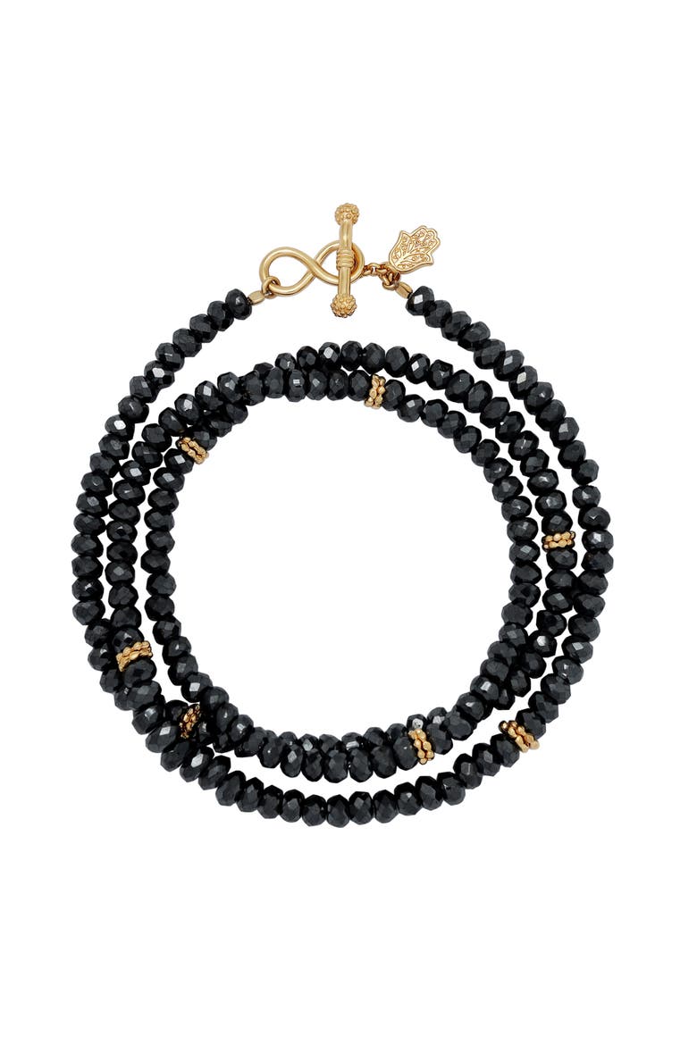 Black Onyx Infinity Charm Wrap Bracelet Eternal Strength, Main, color, Black/Gold