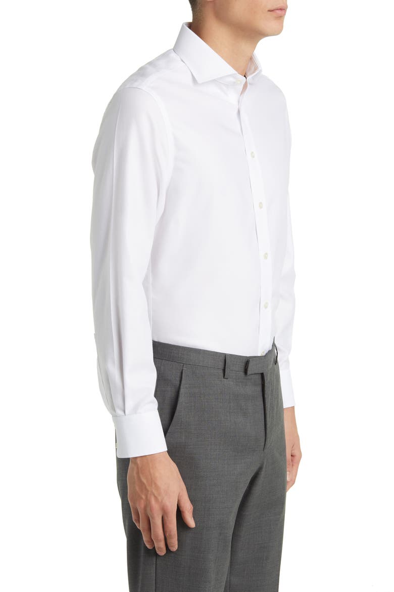 Non-Iron Clifton Weave Cutaway Slim Fit Shirt Single Cuff, Alternate, color, WHITE