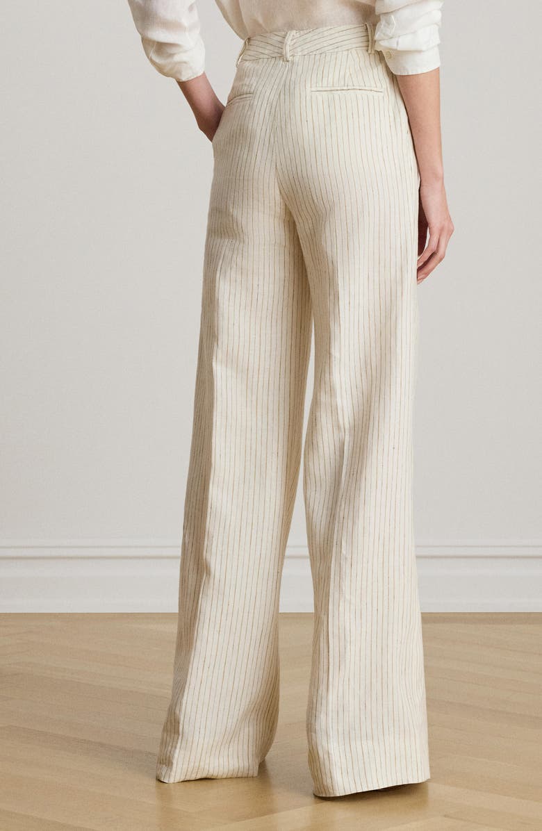 Lauren Ralph Lauren Stripe Linen Pants, Alternate, color, Ivory Multi