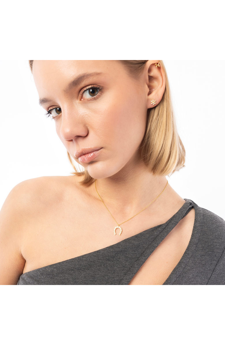 Spero London Sterling Silver Horseshoe Equestrian Necklace, Alternate, color, Gold