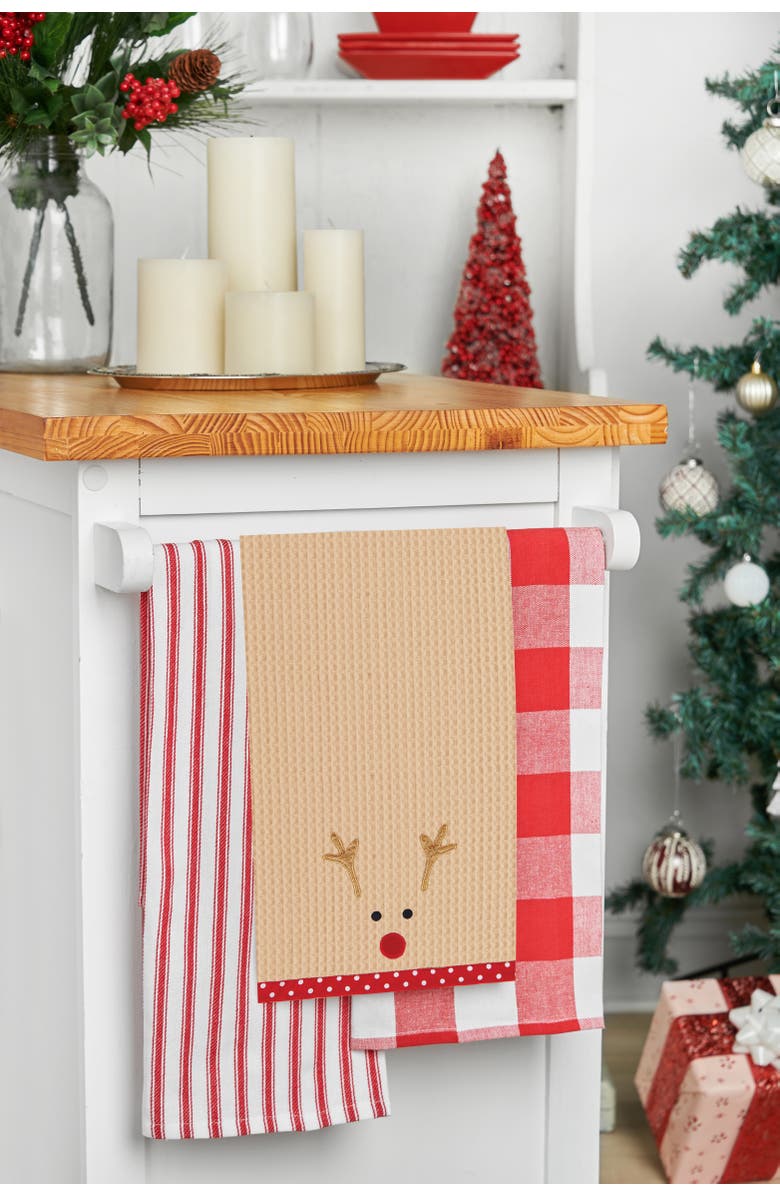 C&F Home Christmas Holiday Reindeer Face 100% Cotton Waffle Weave Dishtowel, Alternate, color, Brown