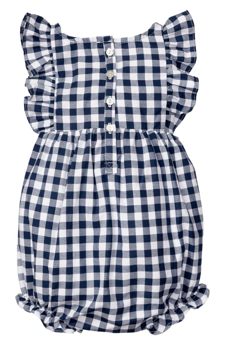 Petite Plume Kids' Ruffle Navy Gingham One-Piece Pajamas, Alternate, color, Navy