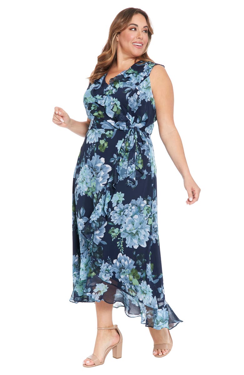 London Times Chiffon Ruffle Dress, Alternate, color, Navy Blue