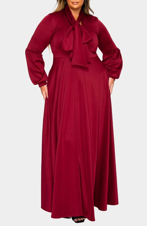 L I V D Bella Donna Long Sleeve Ribbon Tie Dress In Burgundy