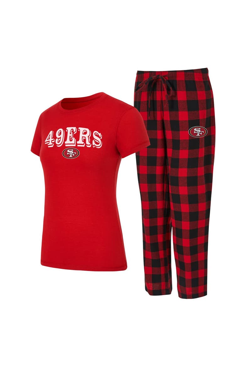 Women's Concepts Sport  Scarlet/Black San Francisco 49ers Avondale T-Shirt & Pants Flannel PJ Set, Main, color, Scarlet
