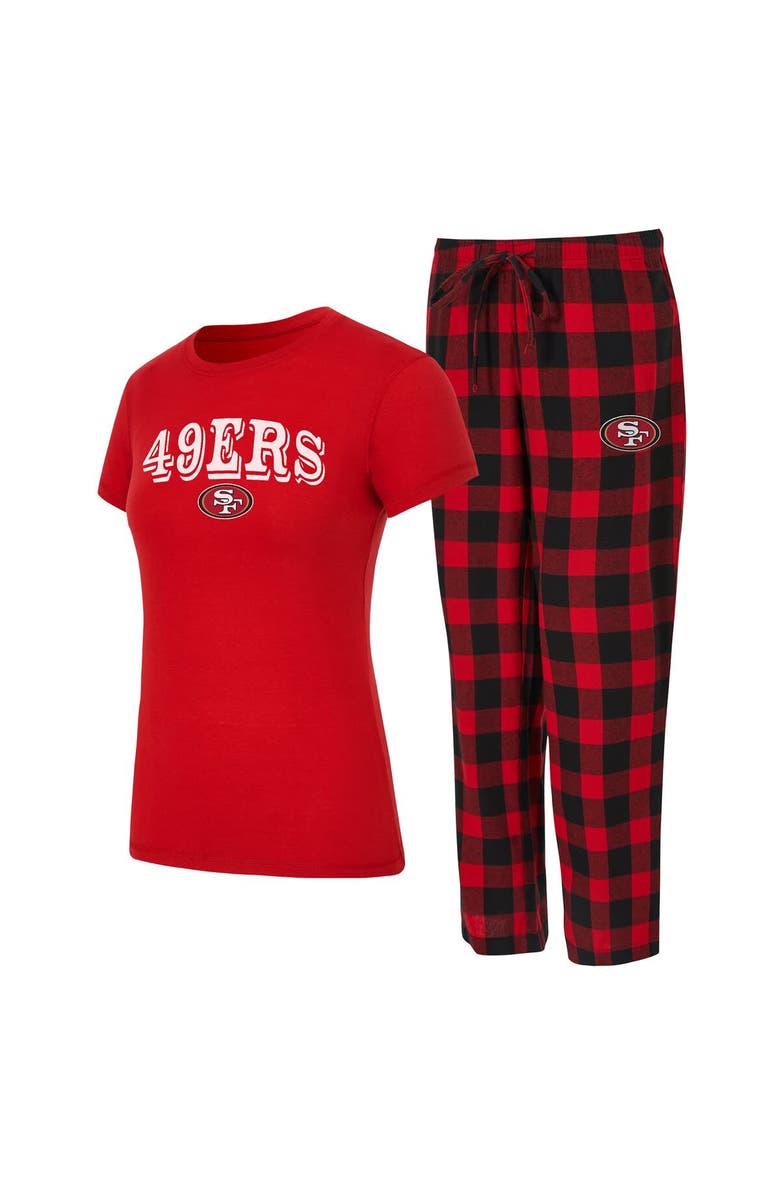 CONCEPTS SPORT Women's Concepts Sport  Scarlet/Black San Francisco 49ers Avondale T-Shirt & Pants Flannel PJ Set, Main, color, Scarlet