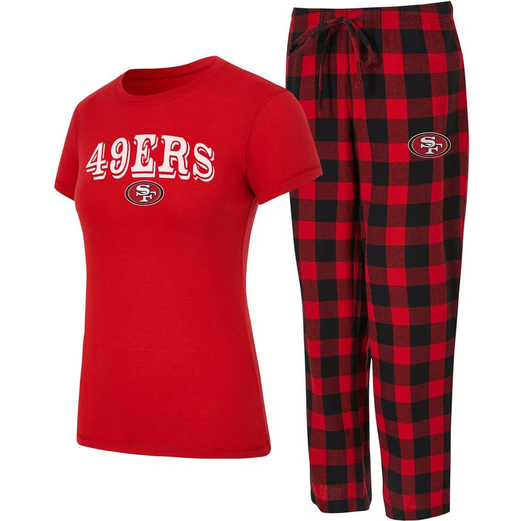 Concepts Sport Scarlet/black San Francisco 49ers Avondale T-shirt & Pants Flannel Pj Set In Red