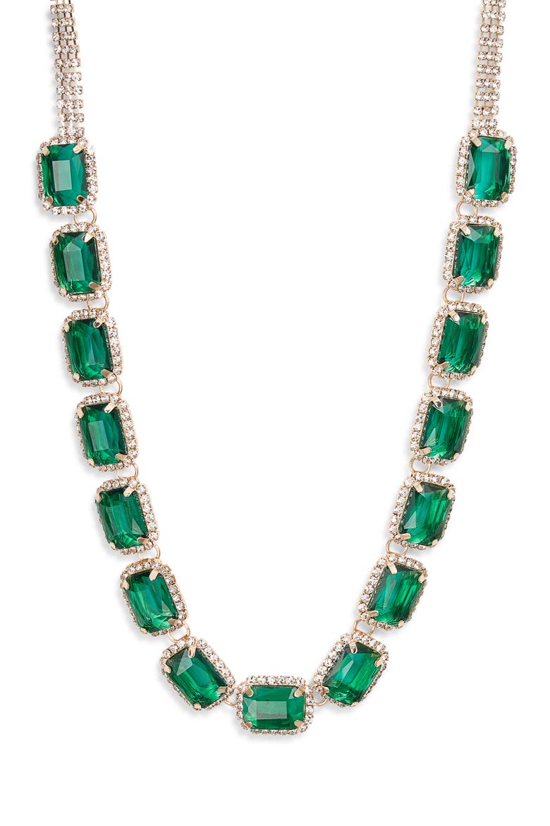 Sparkly Crystal Collar Necklace, Main, color, CLEAR EMERALD GOLD