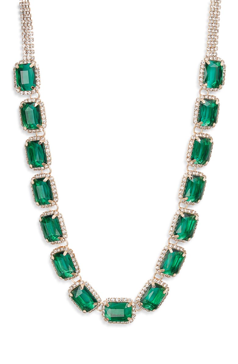 CRISTABELLE Sparkly Crystal Collar Necklace, Main, color, Clear Emerald Gold