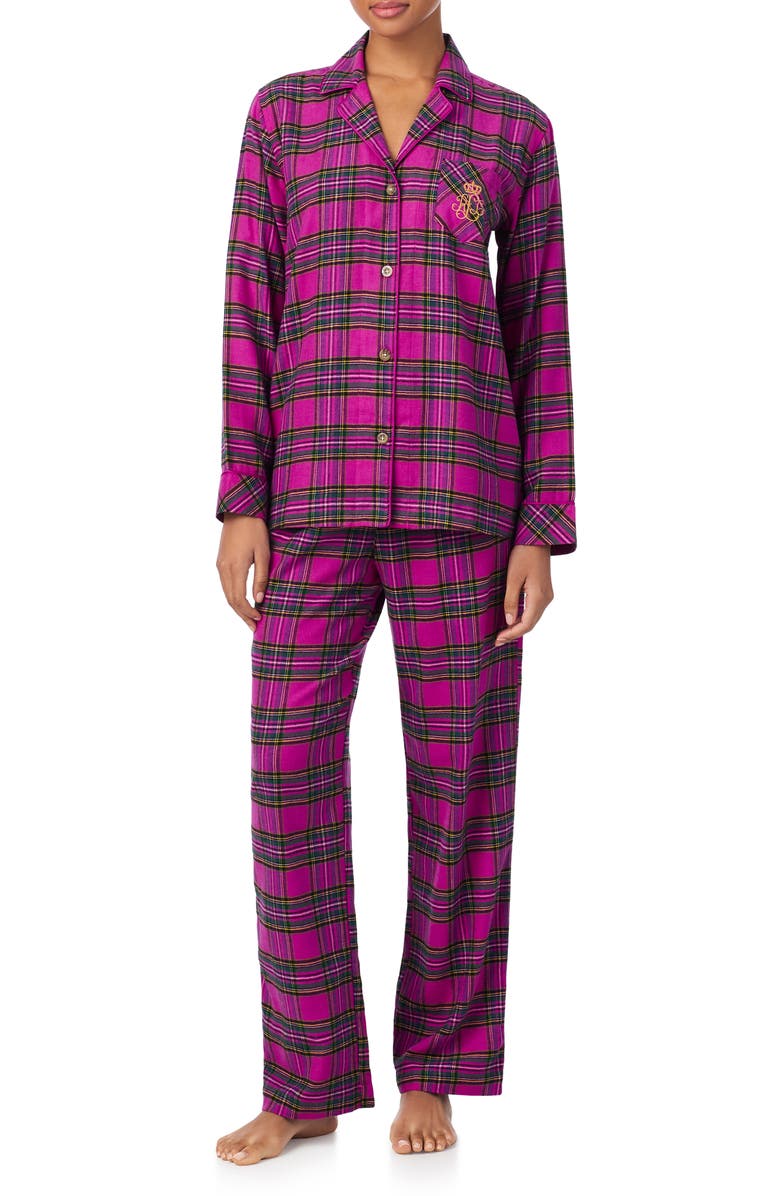 Lauren Ralph Lauren Cotton Blend Pajamas, Main, color, Pink Plaid
