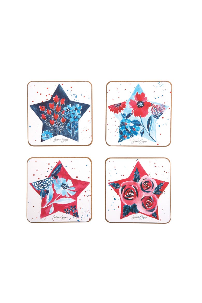 4th of July Stars Set of 4 Coaster Set 4", Main, color, Red