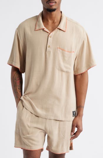 Standard Issue California Blanket Stitch Oversize Polo In Neutral