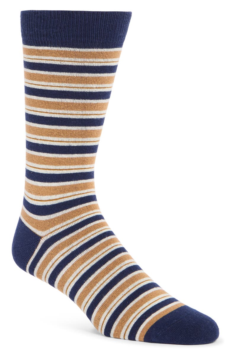 Nordstrom Stripe Dress Socks, Main, color, Navy- Brown Saddle